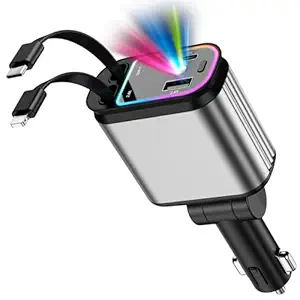 Fast Car Charger with Starlight, 4 in 1 Retractable Car Charger, 120W USB C Adapter, Cars Accessories with Starlight Roof, 2 USB Ports Phone Cars Chargers Compatible with iPhone and Android