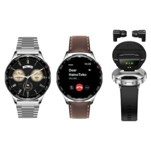 HainoTeko ST-7 Waterproof SmartWatch with Integrated Earbuds Large Screen AMOLED Display 3 Pair Straps